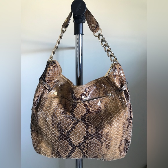 MICHAEL KORS Python Snake Brown Hobo Shoulder Handbag Purse - Picture 2 of 16